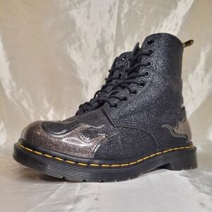 Dr. Martens 1460 Pascal Flame Glitter boots in Black/Silver